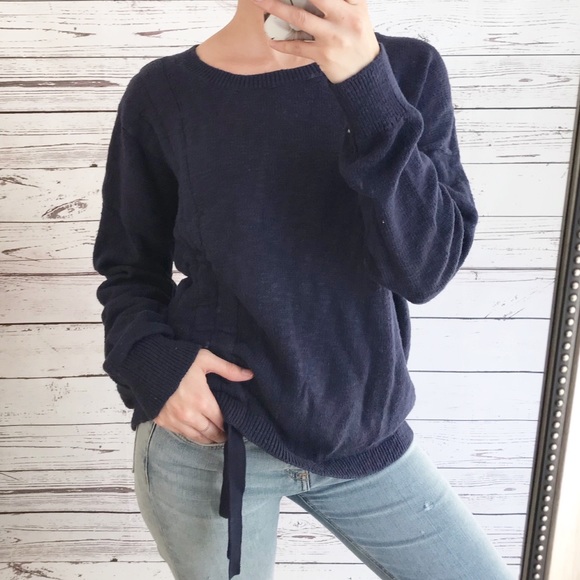 LAST ONE • Express Dark Blue Ruched Knit Sweater - Picture 5 of 7